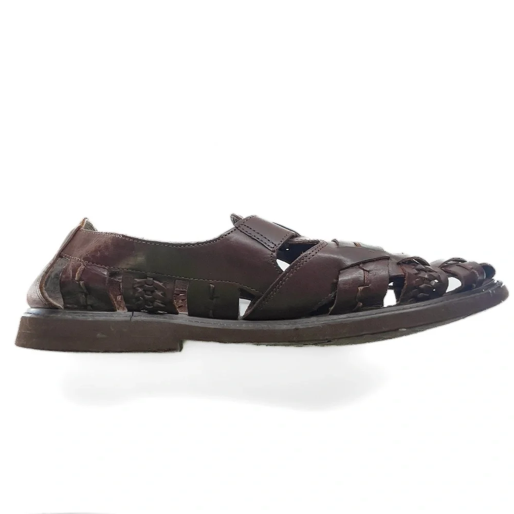 Men's Brown Leather Woven Sandals - Picture 8 of 10